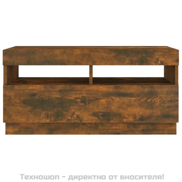 ТВ шкаф с LED осветление, опушен дъб, 80x35x40 см