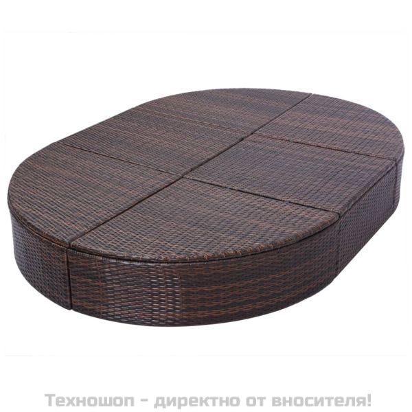 Градинско лаундж легло с възглавница, полиратан, кафяво