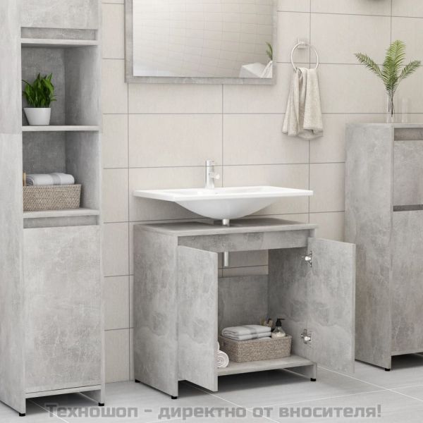 Шкаф за баня, бетонно сив, 60x33x61 см, инженерно дърво