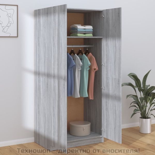 Гардероб, сив сонома, 80x52x180 см, инженерно дърво