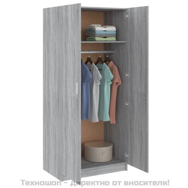 Гардероб, сив сонома, 80x52x180 см, инженерно дърво