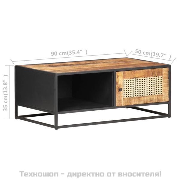 Конзолна маса, 90x50x35 cм, грубо мангово дърво и тръстика