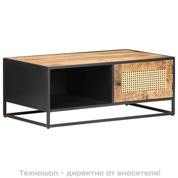 Конзолна маса, 90x50x35 cм, грубо мангово дърво и тръстика