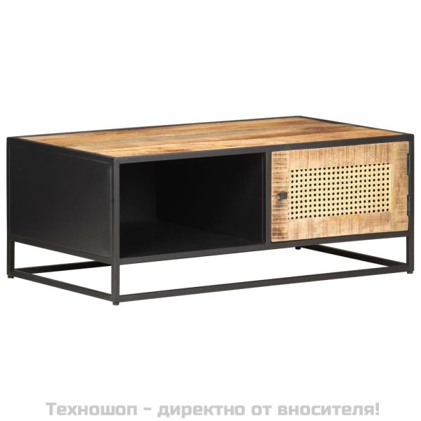 Конзолна маса, 90x50x35 cм, грубо мангово дърво и тръстика