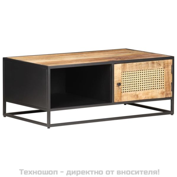 Конзолна маса, 90x50x35 cм, грубо мангово дърво и тръстика