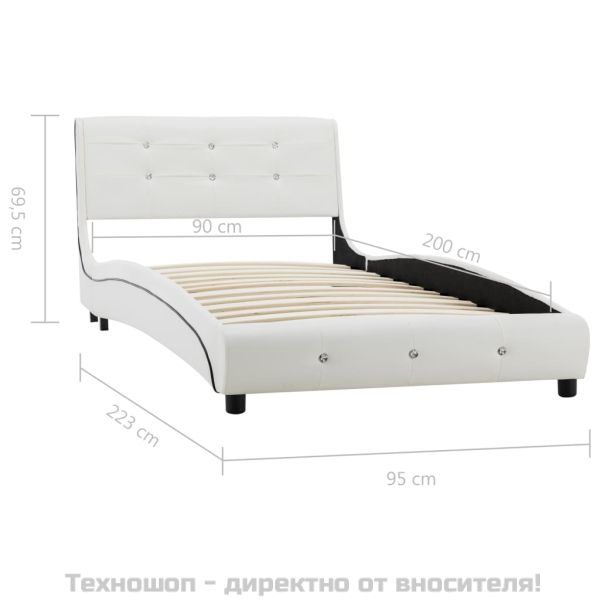 Рамка за легло, бяла, изкуствена кожа, 90x200 cм