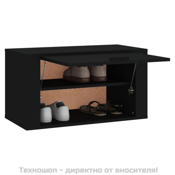 Стенен шкаф за обувки, черен, 70x35x38 см, инженерно дърво