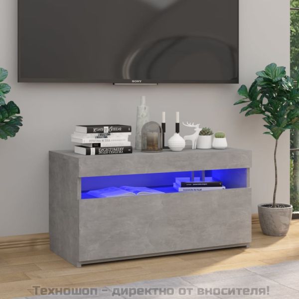 ТВ шкаф с LED осветление, бетонно сив, 75x35x40 см