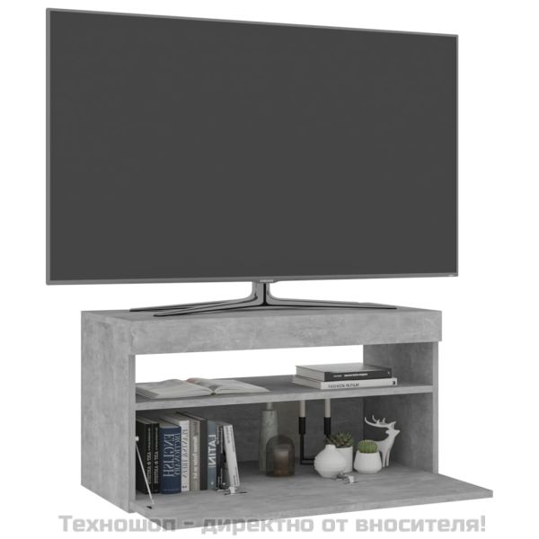 ТВ шкаф с LED осветление, бетонно сив, 75x35x40 см