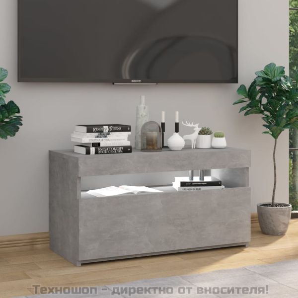 ТВ шкаф с LED осветление, бетонно сив, 75x35x40 см