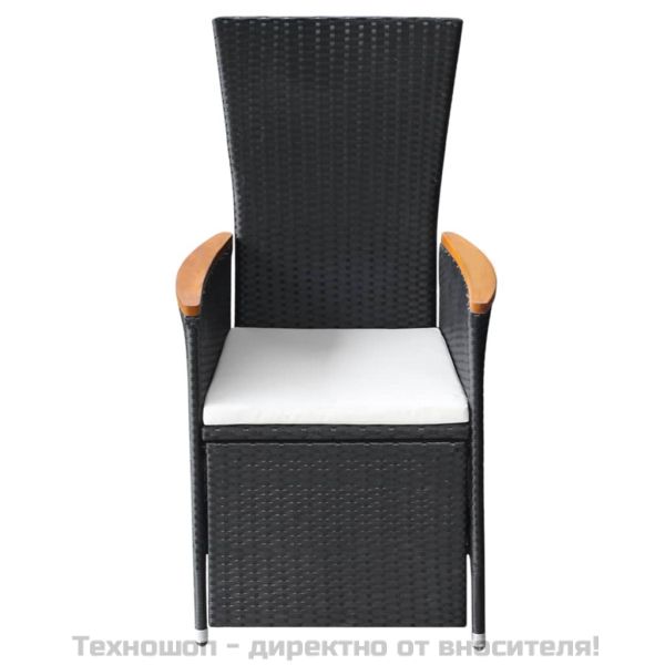 Накланящи градински столове с възглавници 2 бр полиратан черни