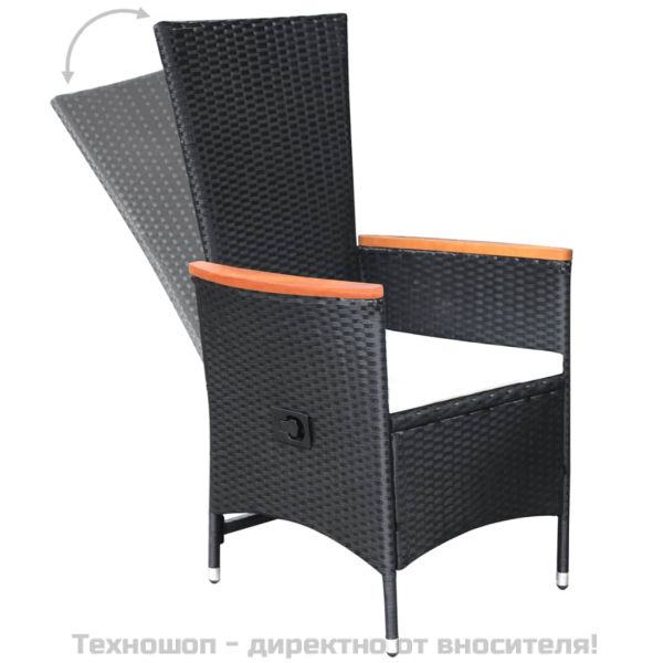 Накланящи градински столове с възглавници 2 бр полиратан черни