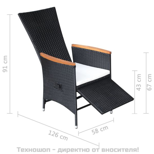 Накланящи градински столове с възглавници 2 бр полиратан черни