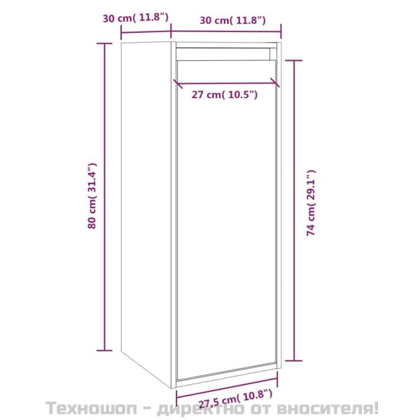 Стенен шкаф, 30x30x80 см, борово дърво масив