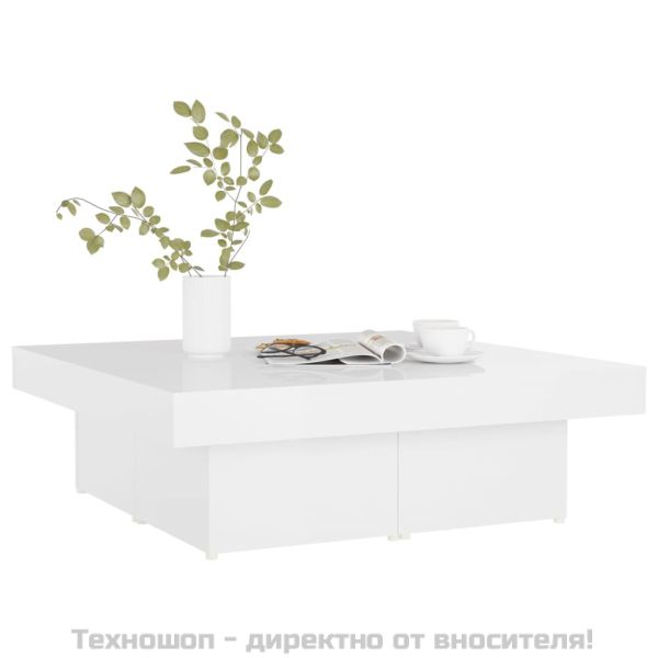 Маса за кафе, бял гланц, 90x90x28 см, инженерно дърво
