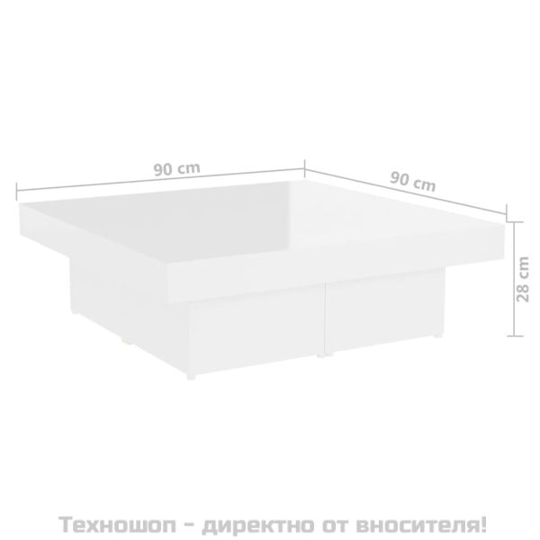 Маса за кафе, бял гланц, 90x90x28 см, инженерно дърво