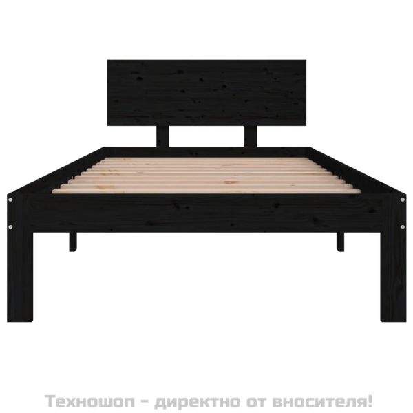 Рамка за легло, черна, борово дърво масив, 90х200 см