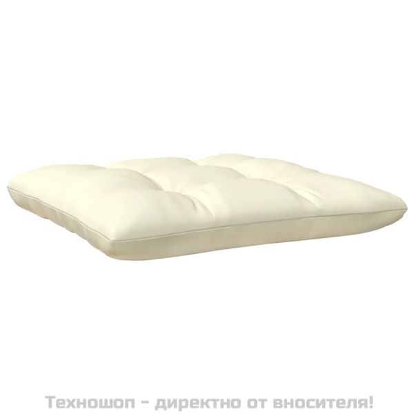 2-местен градински диван с кремави възглавници, бор масив