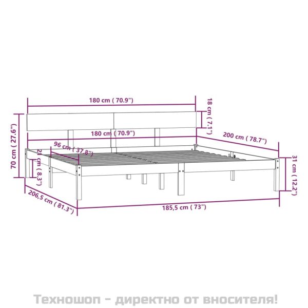 Рамка за легло, бяла, бор масив, 180x200 cм, Super King