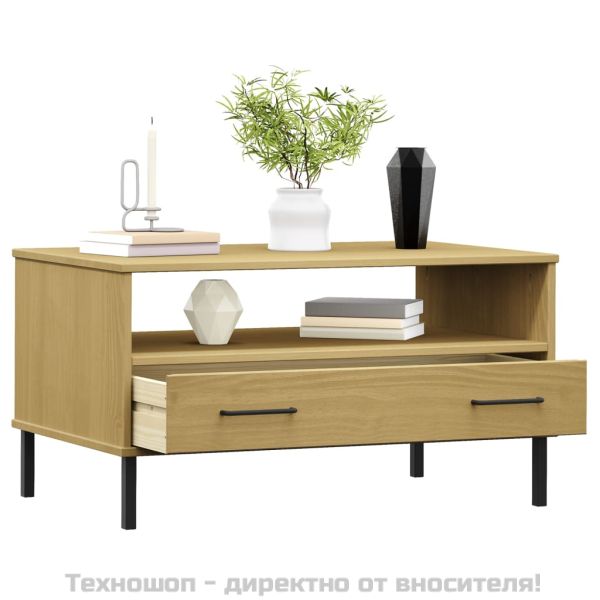 Кафе маса с метални крака кафява 85x50x45 см масивно дърво OSLO