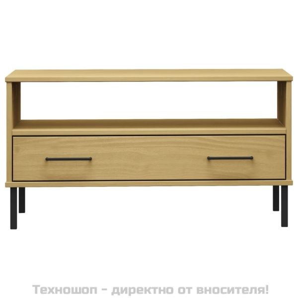 Кафе маса с метални крака кафява 85x50x45 см масивно дърво OSLO