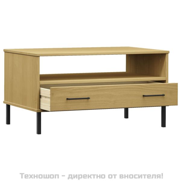 Кафе маса с метални крака кафява 85x50x45 см масивно дърво OSLO
