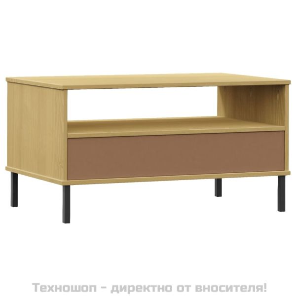 Кафе маса с метални крака кафява 85x50x45 см масивно дърво OSLO