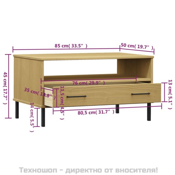 Кафе маса с метални крака кафява 85x50x45 см масивно дърво OSLO