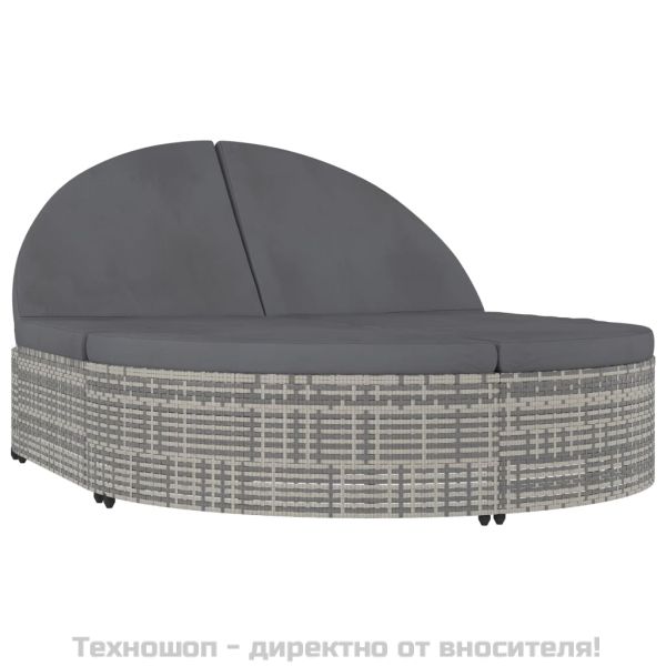 2-местен шезлонг с шалтета, полиратан, сив