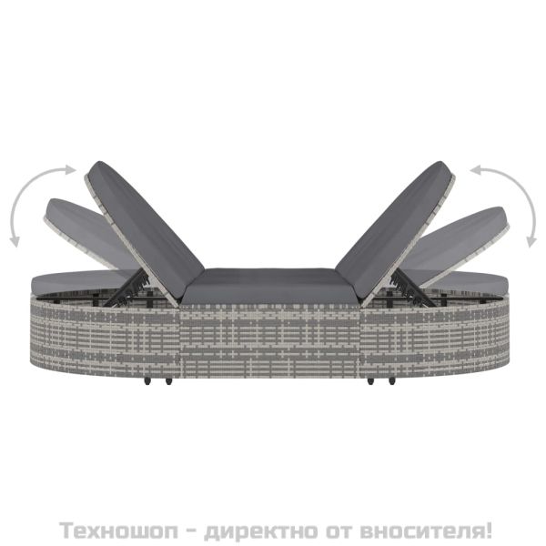 2-местен шезлонг с шалтета, полиратан, сив