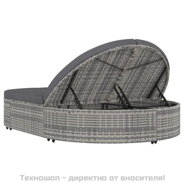 2-местен шезлонг с шалтета, полиратан, сив