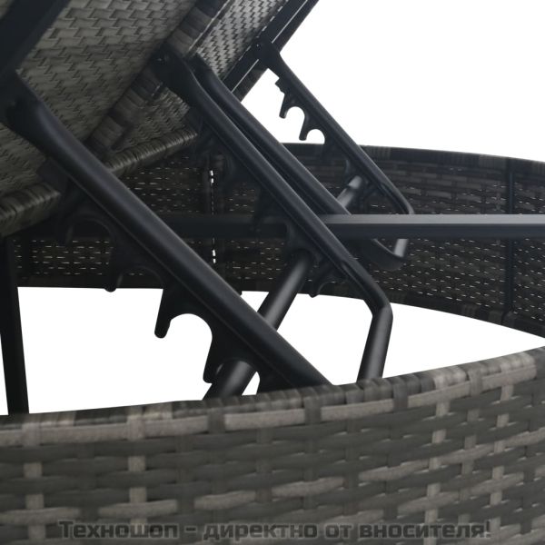 2-местен шезлонг с шалтета, полиратан, сив