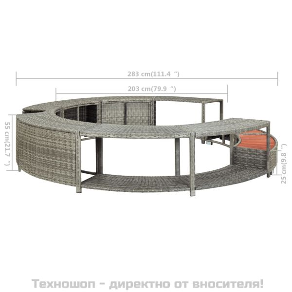 Ограждение за джакузи, сиво, полиратан