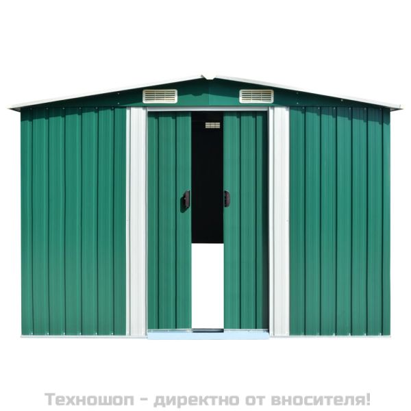 Градинска барака, зелена, 257x990x181 см, поцинкована стомана