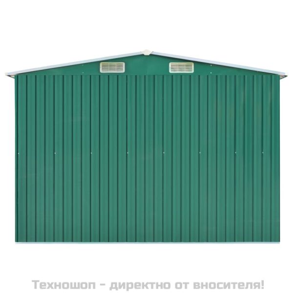 Градинска барака, зелена, 257x990x181 см, поцинкована стомана