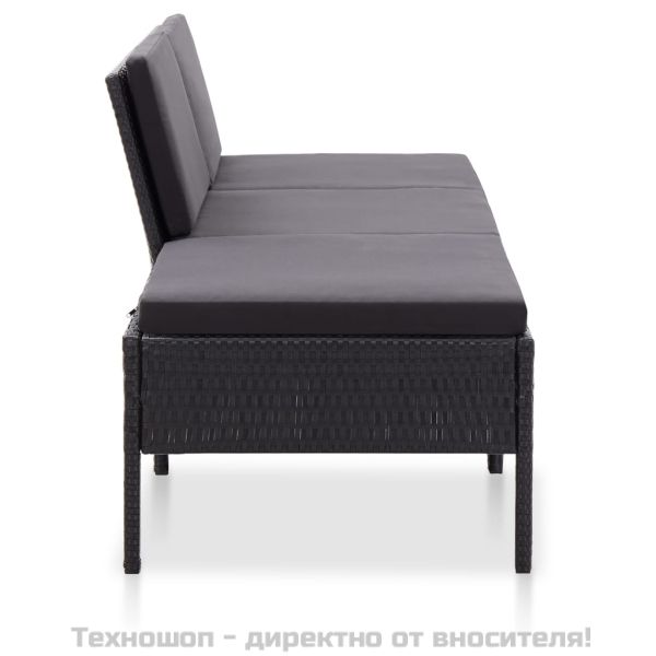 Градински комплект с възглавници, 3 части, полиратан, черен