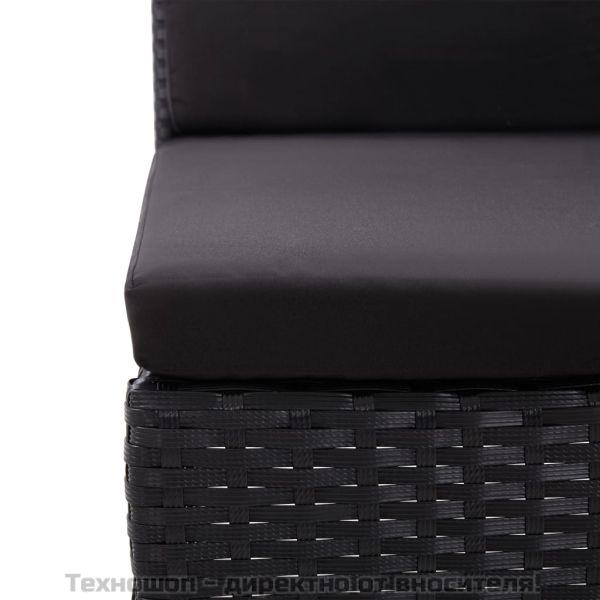 Градински комплект с възглавници, 3 части, полиратан, черен