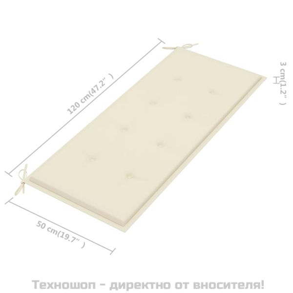 Възглавница за градинска пейка кремава 120x50x3 см оксфорд плат