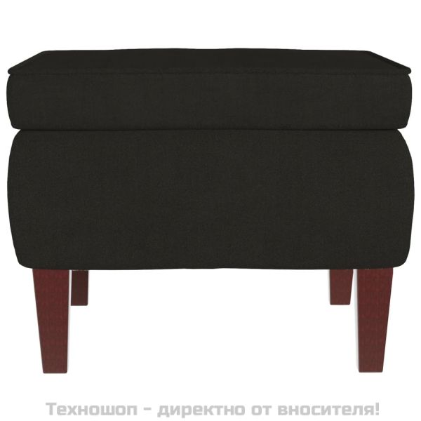 Табуретка с дървени крака, черна, кадифе