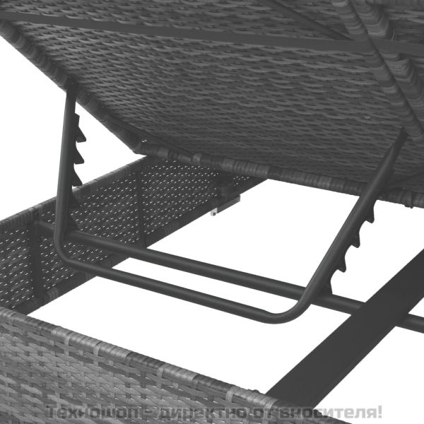 Градинско лаундж легло със завеси, полиратан, сиво