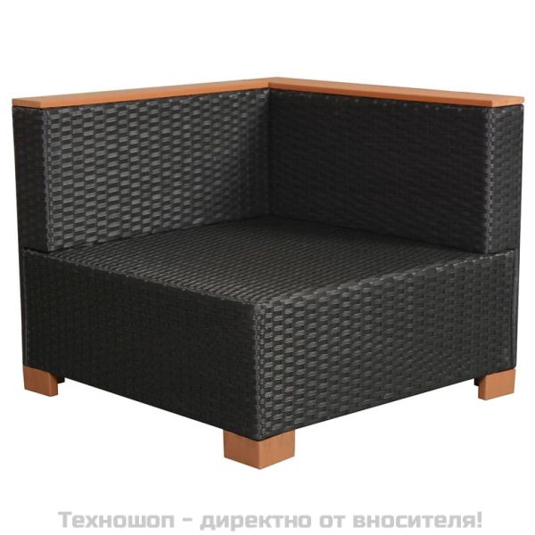 Градински комплект с възглавници, 8 части, черен полиратан