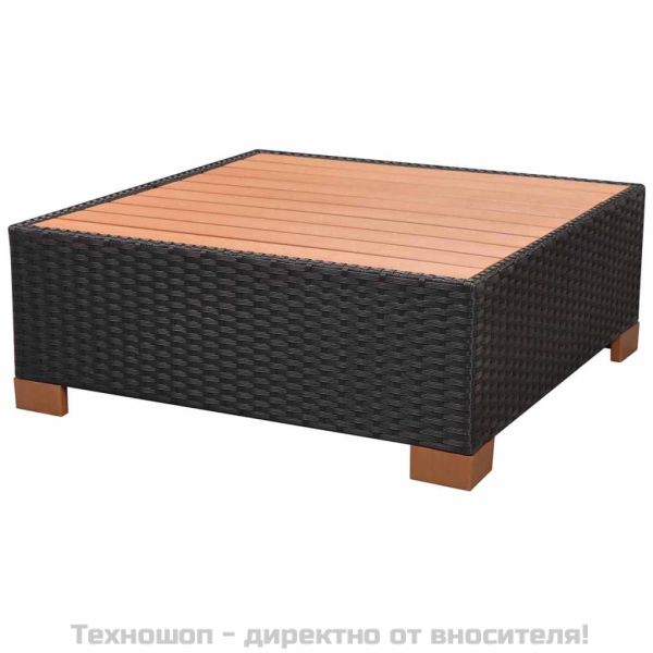 Градински комплект с възглавници, 8 части, черен полиратан