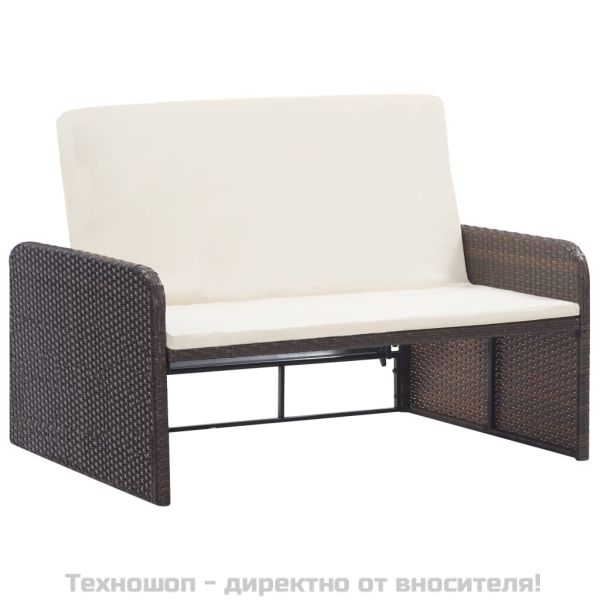 Градински комплект с възглавници, 2 части, кафяв полиратан