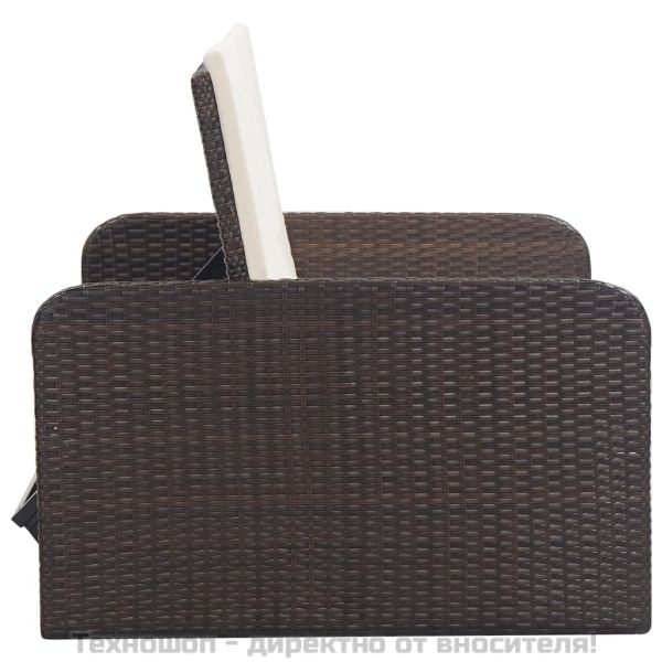 Градински комплект с възглавници, 2 части, кафяв полиратан