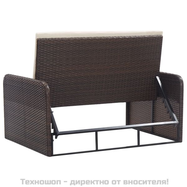 Градински комплект с възглавници, 2 части, кафяв полиратан