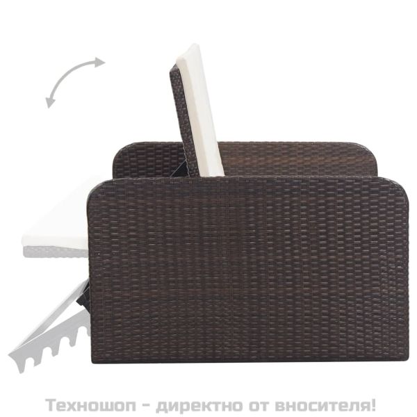 Градински комплект с възглавници, 2 части, кафяв полиратан