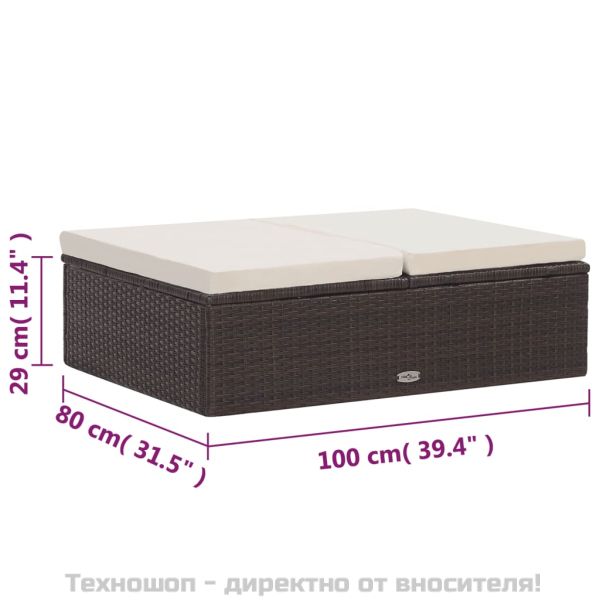 Градински комплект с възглавници, 2 части, кафяв полиратан