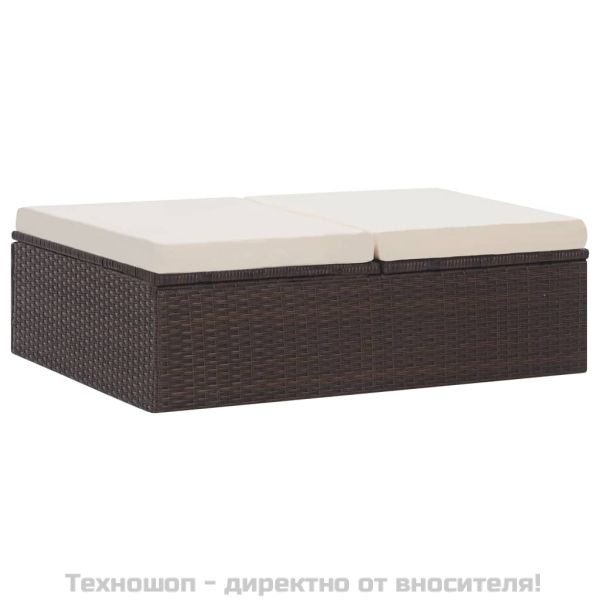 Градински комплект с възглавници, 2 части, кафяв полиратан