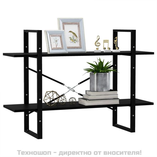 2-етажна библиотека, черна, 100x30x70 см, борово дърво масив