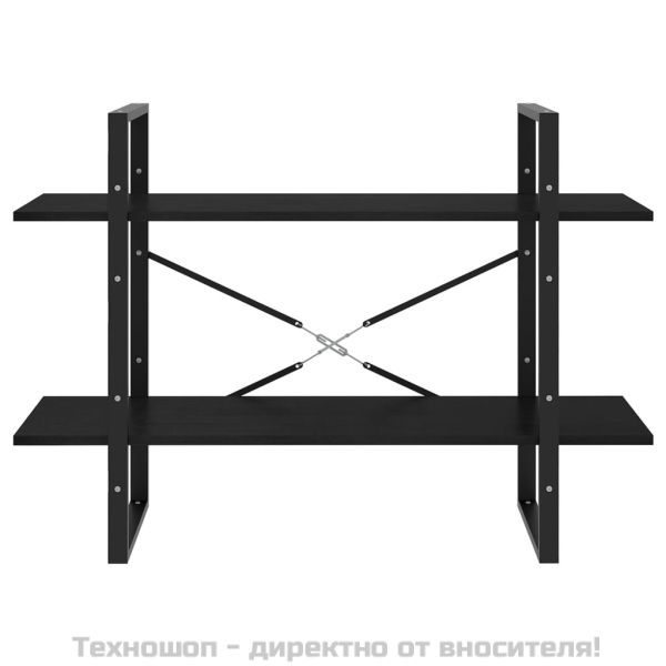 2-етажна библиотека, черна, 100x30x70 см, борово дърво масив